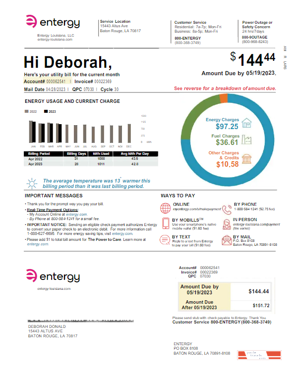 USA ENTERGY utility bill Word and PDF template